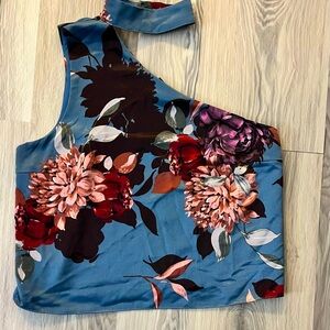 Olivacious one shoulder floral tank, with choker neck
